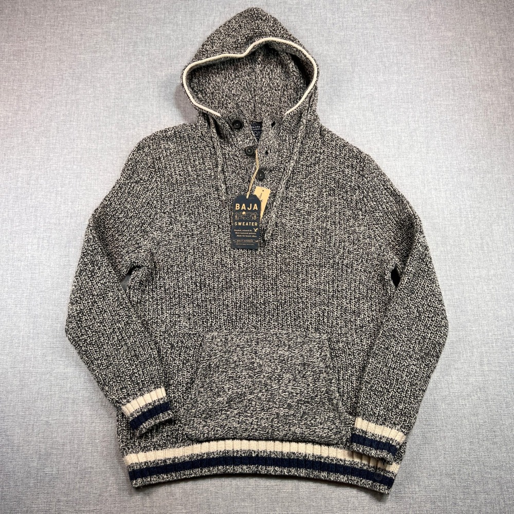 American Eagle Baja Sweater Hoodie Men Large Heather Gray Cozy Surf Lounge NEW